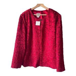 Women’s Vintage R & M Richard bright red crinkle blazer front open  22W.
